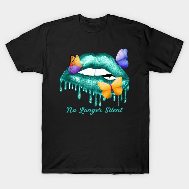 No Longer Silent Sexual Assault Awareness Teal Lips T-Shirt by FrancisDouglasOfficial